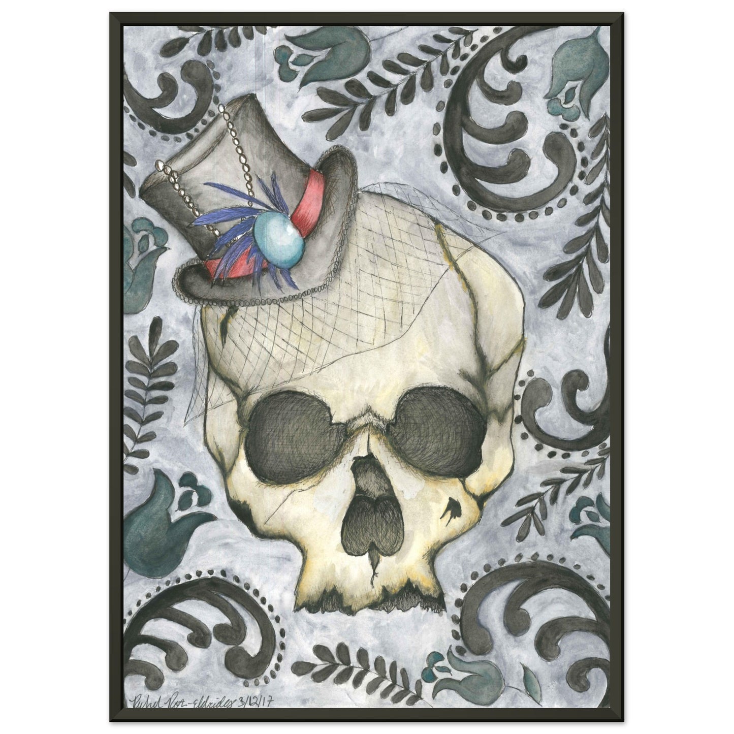 Vintage Skull Poster with Wooden Frame