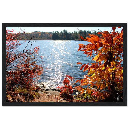 Autumn Sparkling Lake Poster with Wooden Frame