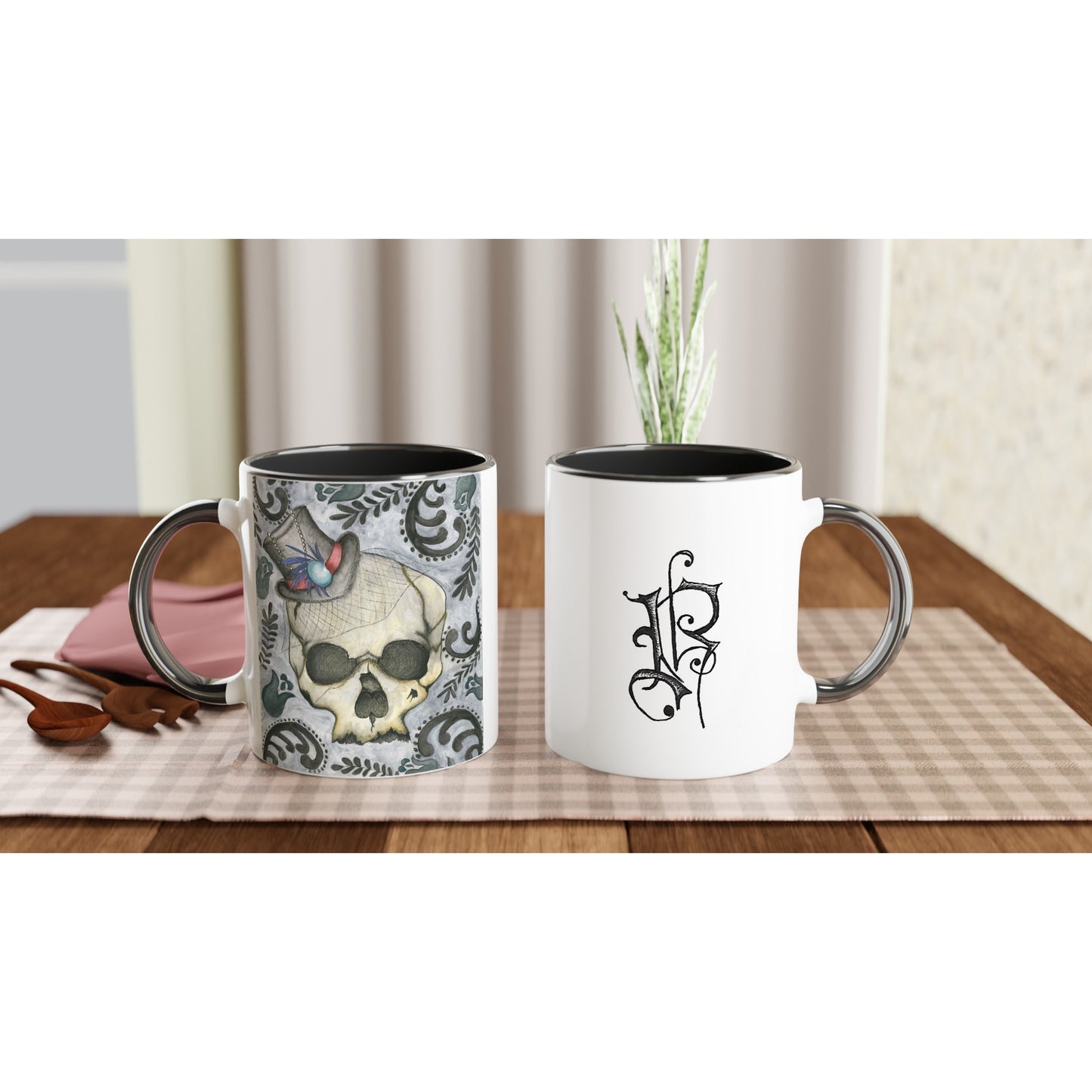 Vintage Skull Mug - White 11oz Ceramic Mug with Color Inside