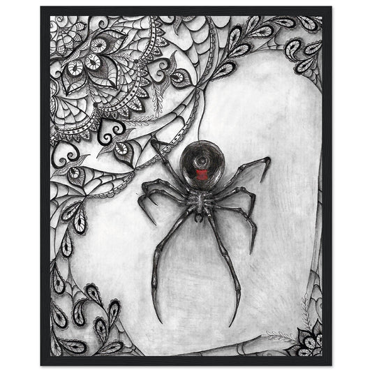 Vintage Lace Black Widow Poster with Wooden Frame